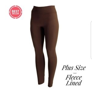 *- Fleece lined leggings Brown Plus Size